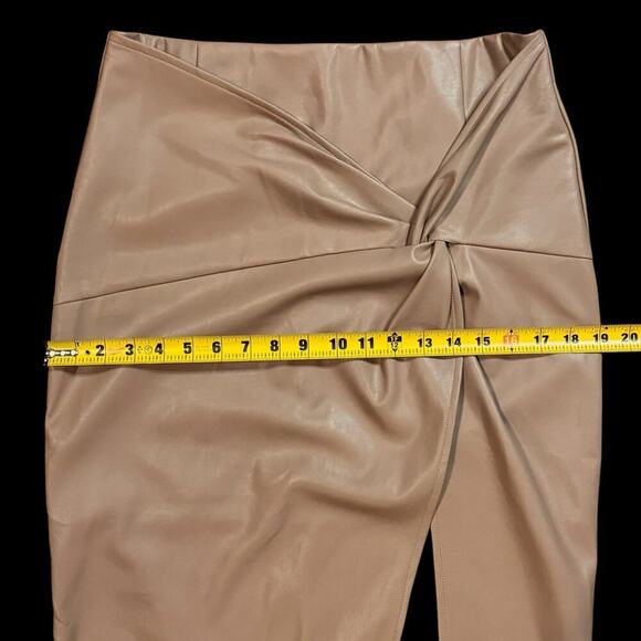 Fab'rik Womens Mocha Mousse Tan Vegan Leather Faux Wrap Bodycon Midi Skirt Large - Picture 5 of 9